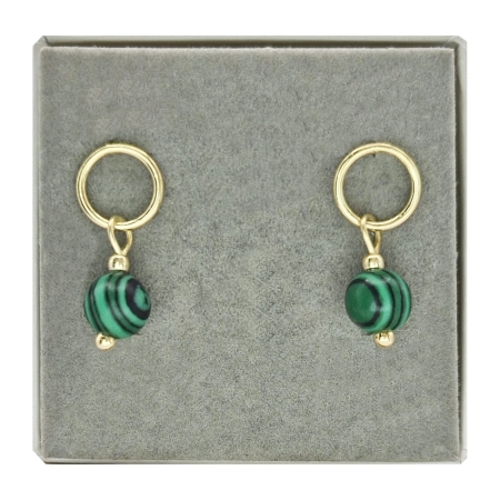 KOLCZYKI SREBRNE ZŁOCONE KAMIEŃ NATURALNY MALACHIT SREBRO 925